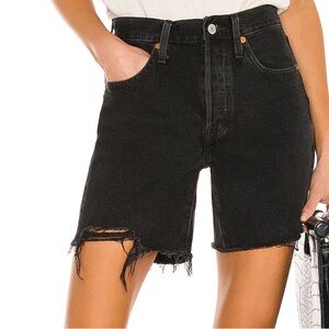Levi's 501 Original Fit Black Distressed Mid Thigh Jean Shorts - 29